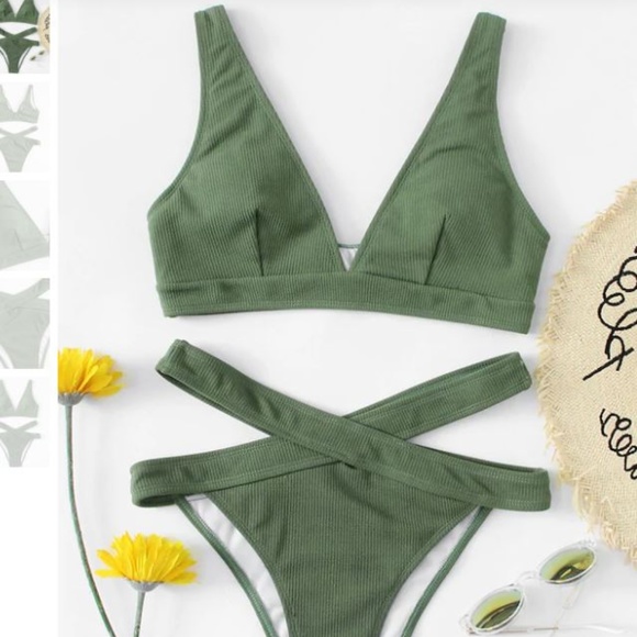 SHEIN Other - Textured V-Neck Top With Cut-Out Bikini Set